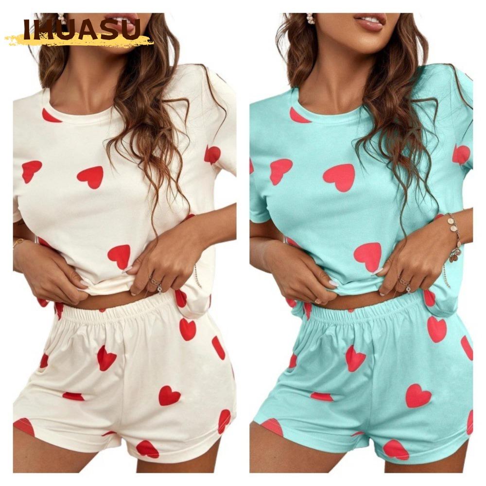 IHUASU Women's Fashion Casual Short Sleeve O-Neck Pants Suits