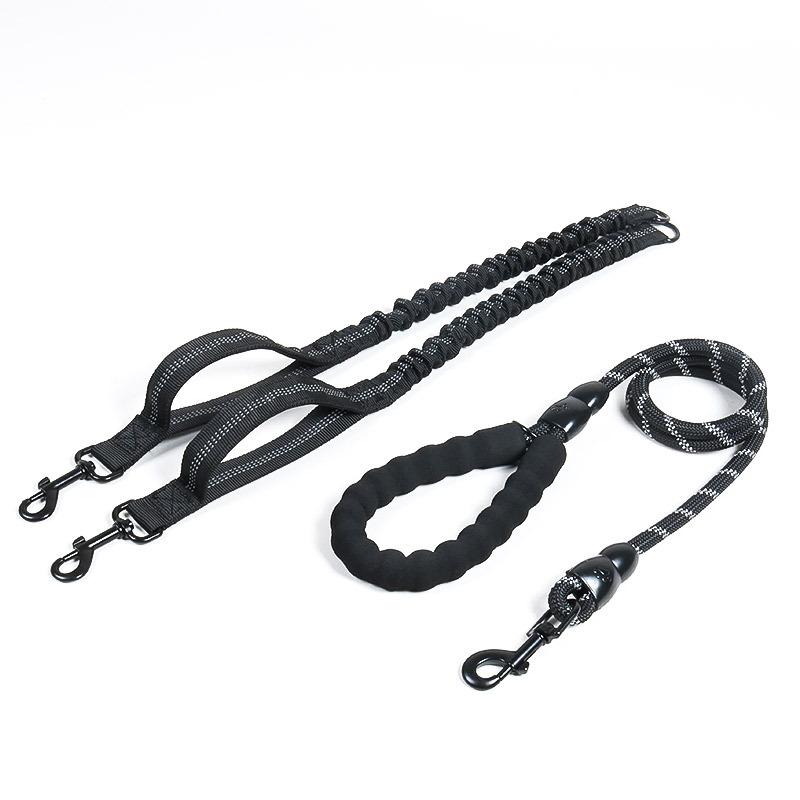 

Explosion-proof flushing dog leash pet leash one drag two leash dog leash, dog chain walking dog leash reflective