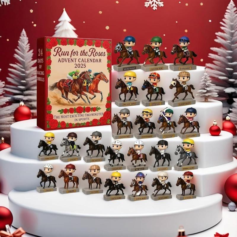 Run for the Roses Advent Calendar 2025,24 Days Christmas Countdown with 2D Flat Acrylic Mini Racing Horse Figurines, Holiday Gift for Horse Lovers