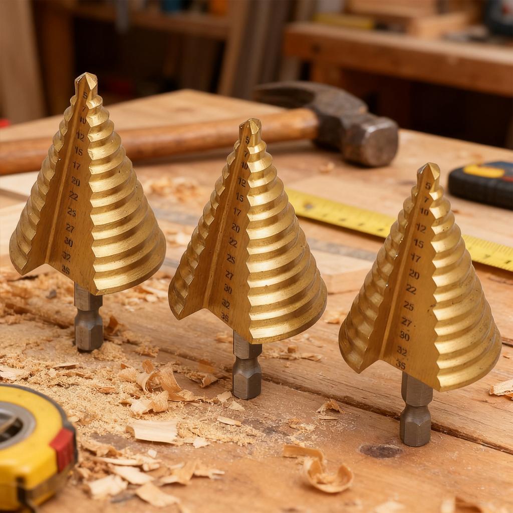 High Speed Steel Drill Bit Titanium Coated Hexagonal Step Drill Cone Bits Plastic Wood Metal Drilling Hole DIY Power Tools