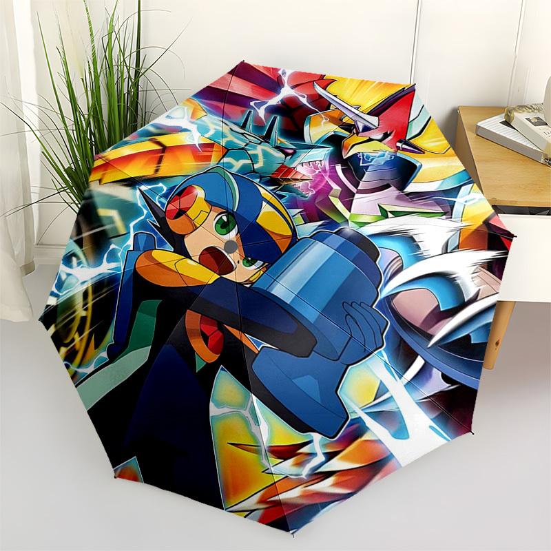 

1pc Mega Man Automatic Folding Umbrella, 8 Bone Iron Frame, Portable Tri-Fold Design, Outdoor for Fans, Travelers, Daily Use, Gift for Enthusiasts.Y04