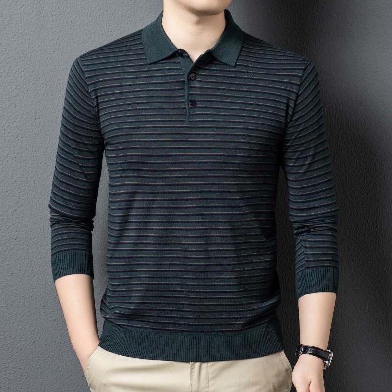 Fengmao Wool Blend Men's Striped Polo Collar Knit Sweater