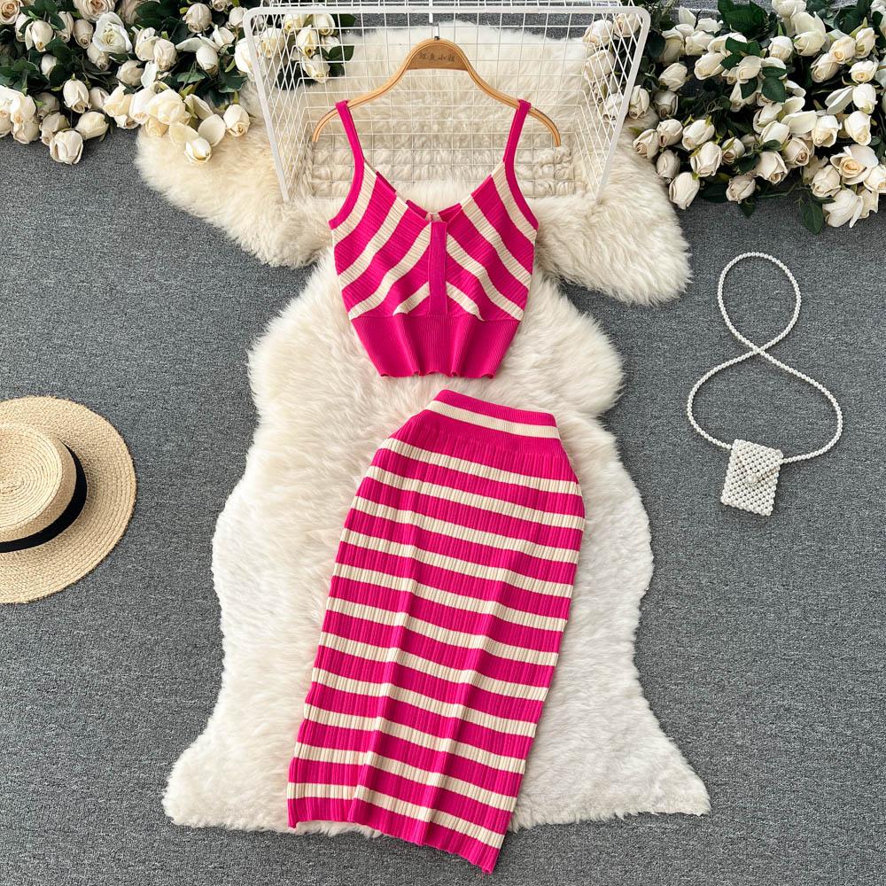 Top Small Camisole Two-Piece Suit Women's Summer Mid-Length High-Waist Knitted Skirt