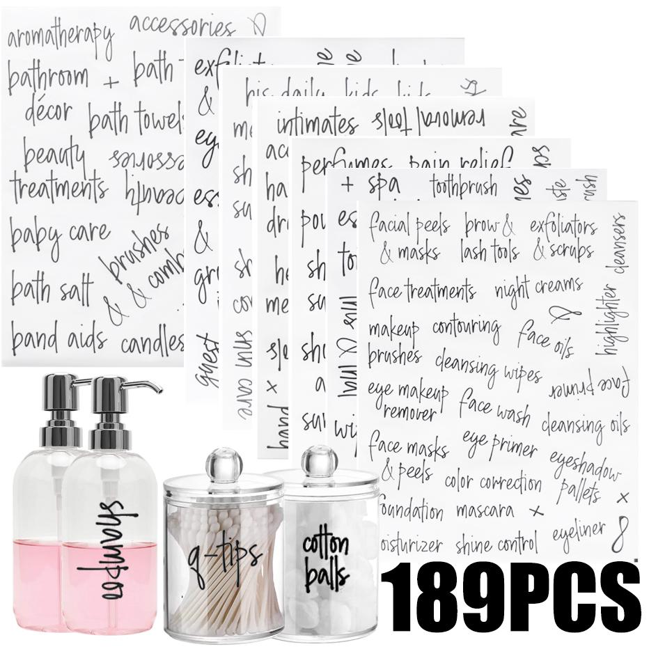 

189/204 шт. Предварительно напечатанные минималистичные этикетки для ванной комнаты, дозатор для мыла, организация дома, наклейки для инструментов для макияжа с этикетками-одеялами