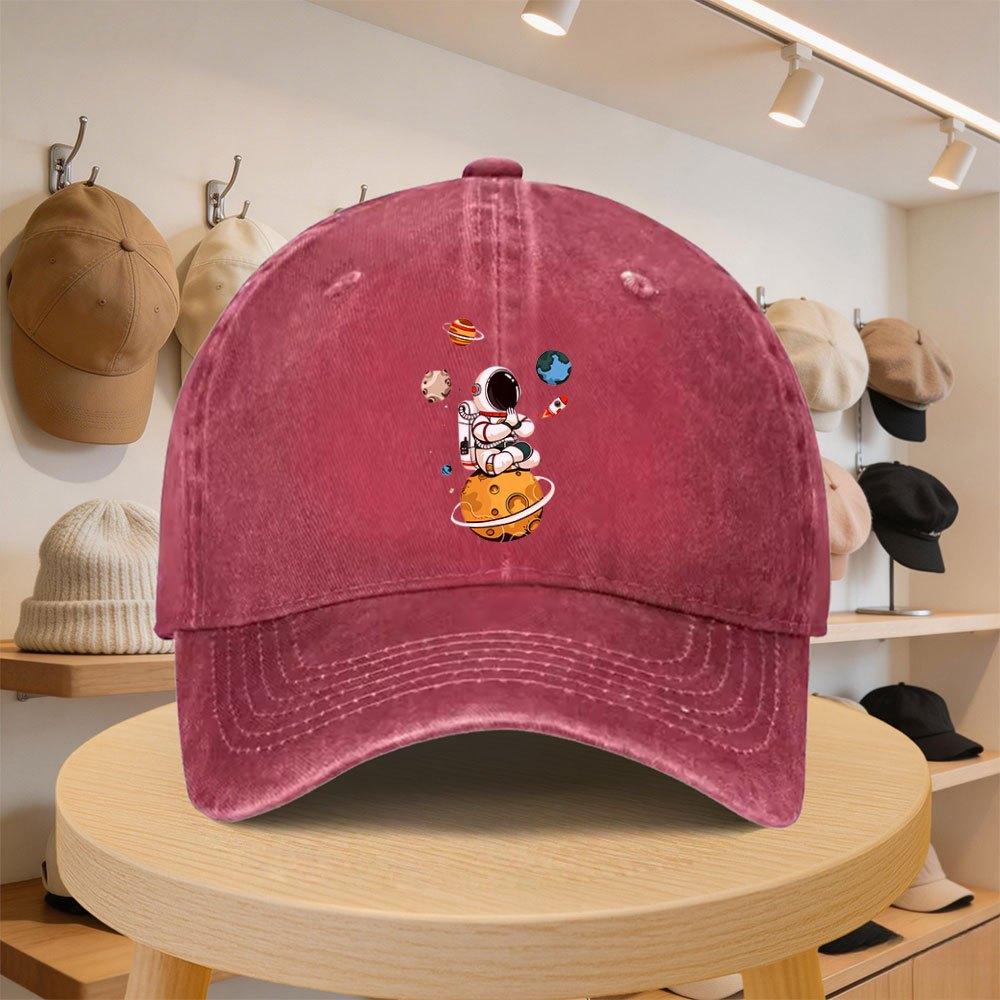 A MenS Baseball Cap Featuring an Astronaut On The Design Stylish And Casual Adjustable for Spring And Autumn Outings Perfect