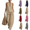 Damen ärmelloses lockeres Neckholder-Top und weite Hosen Zweiteiler Lässiges Sommer-Outfit Leichter Stoff