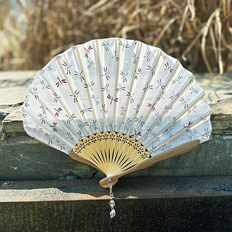 

Japanese Style Dragonfly Pattern Fan Portable Bamboo Folding Fan Dance Hanfu Zen Shell Fan Classical Cheongsam Photo Props