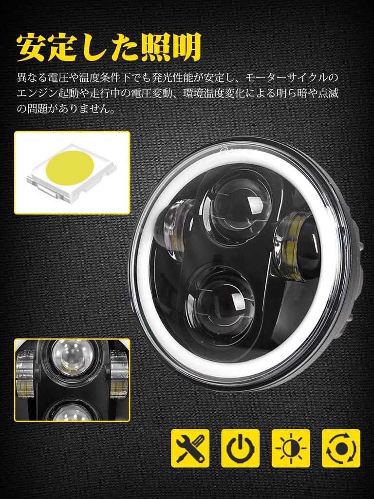 NORTHYUN LED Motorcycle Headlight with Switch and 3 Lighting High IP67 Easy Installation 5.75-inch Hi/Lo DRL, 12V/24V Universal, Modes, Brightness,