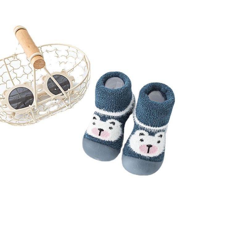 Baby toddler shoes autumn and winter plus velvet children's socks shoes infant soft sole floor shoes cartoon pattern