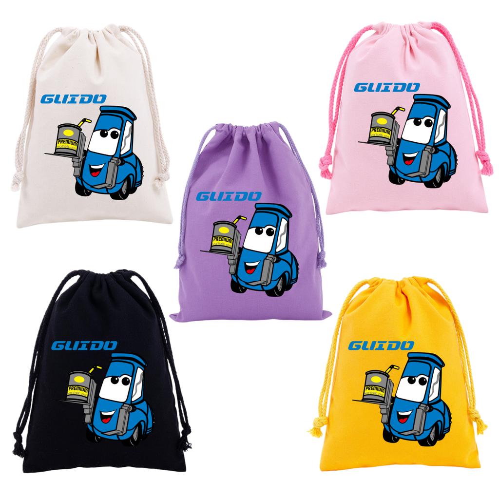 Cars Lightning McQueen Drawstring Bags Cartoon Anime Character Print Large Capacity Canvas Storage Bag Party Gift Candy Bag