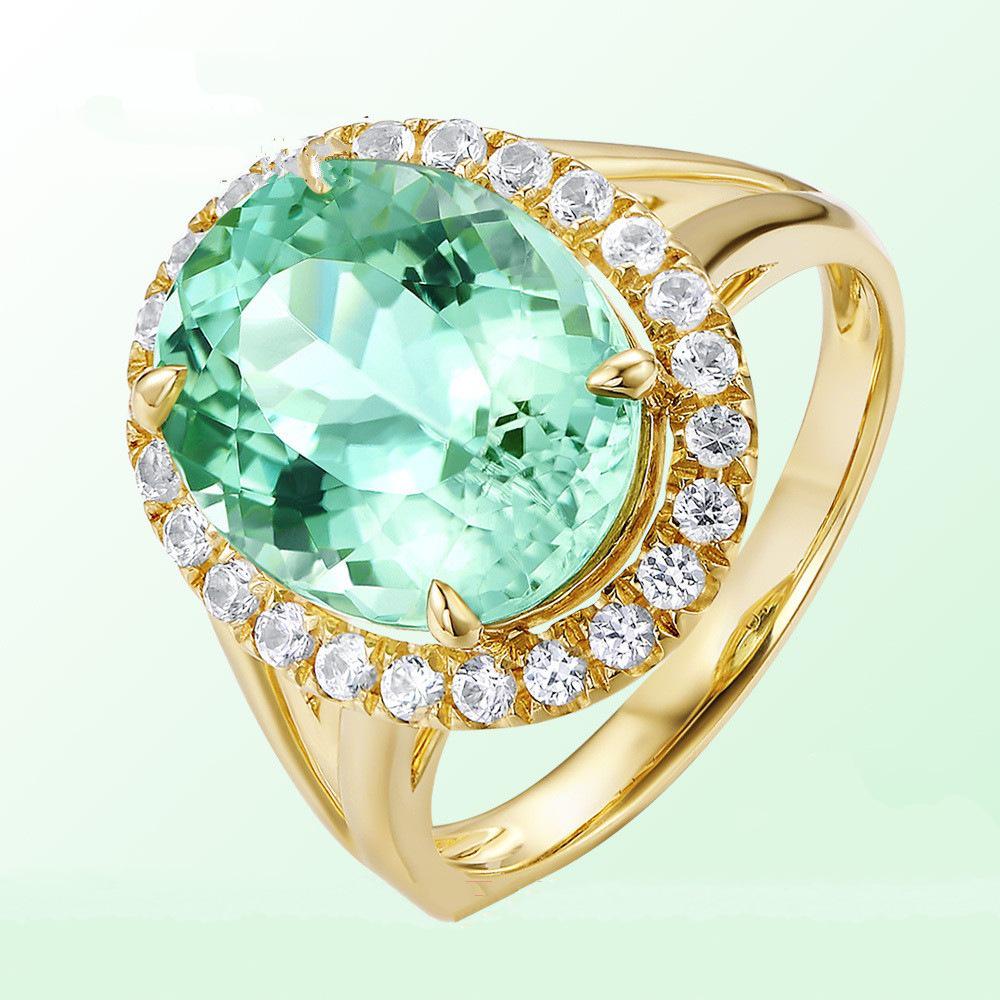 

Trendy European and American Green Gemstone Diamond Ring - Full Diamond Micro-Set with Silver Jewelry Size 10 яблочный зеленый