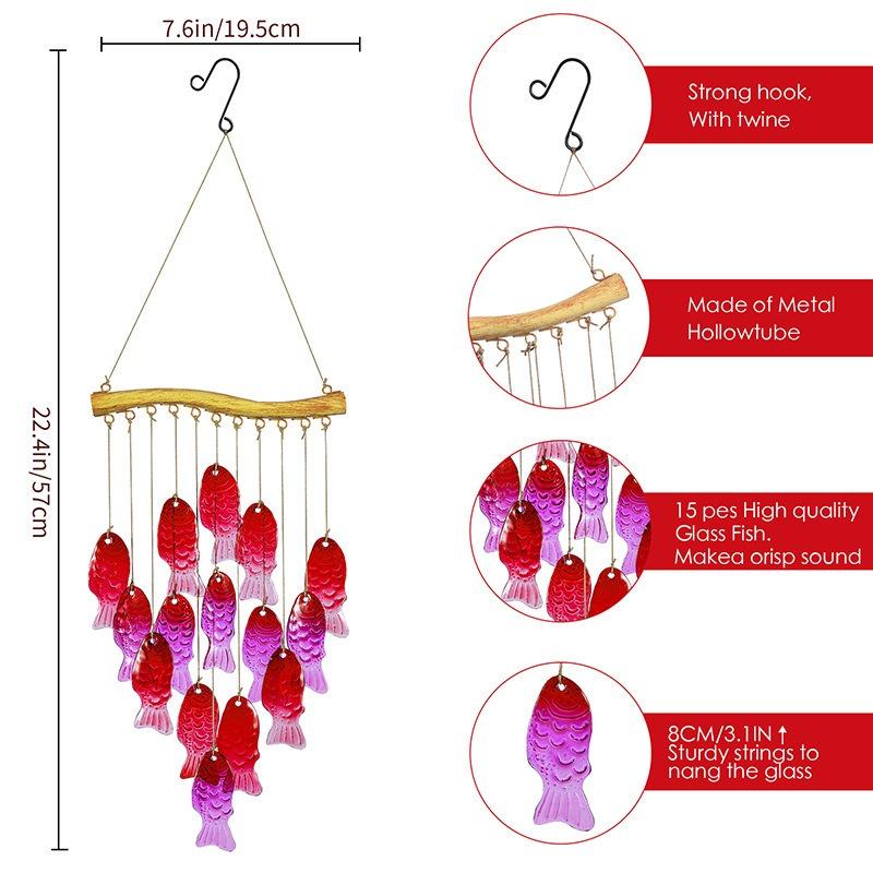 Hot-melt Stained Glass Wind Chimes Rich Colors Fish Leaves Patterns Home Courtyard Garden Hanging Decorations Housewarming Gifts
