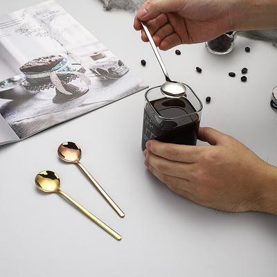 304 Stainless Steel Small Round Spoon Gold Long Handle Mini Creative Coffee Spoon Dessert Milk Tea Mixing Spoon