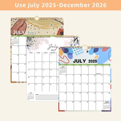 2025-2026 Kalender 18 Månader Går från Juli 2025 till December 2026 med Upphängning Tjockt Papper Spiralbindning Vänd blad Design