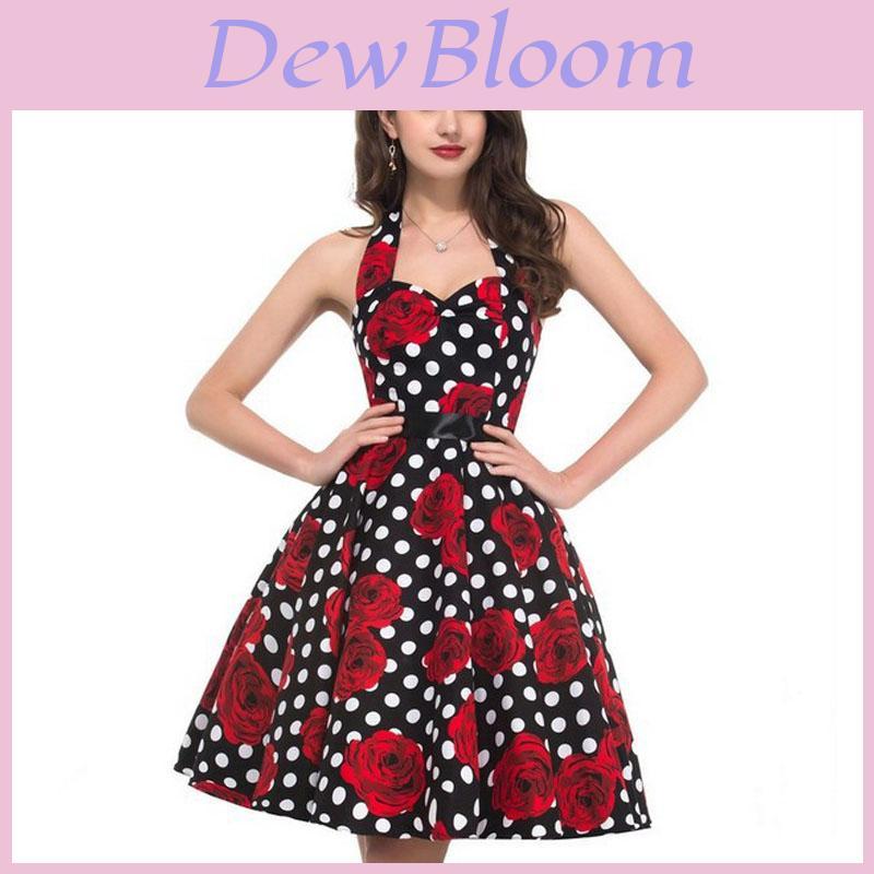 Elegante Vestito da Festa a Pois Vintage Anni '50 stile Halter di Audrey Hepburn