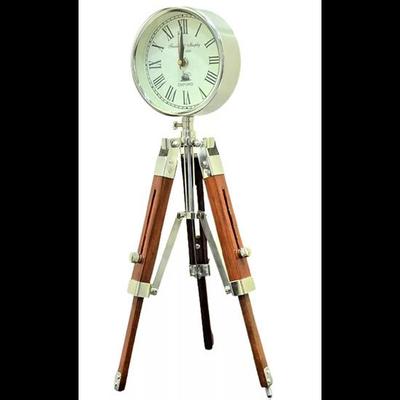 Denizcilik Sanatı El Yapımı Tasarımcı Krom Kaplama Ayarlanabilir Kahverengi Ahşap Tripodlu Şık Saat Ev Dekorasyonu
