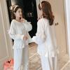 Women's Two-Piece Thickened Warm Coral Velvet Pajamas Spring Long-Sleeved Solid Striped Ladies Homewear Suit Sleepwear
