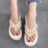 Summer Pearl Flip-flops for Women Thick Bottom Non-slip Sandals Female Clip-on Slippers Lightweight Solid Colour Beach Shoes