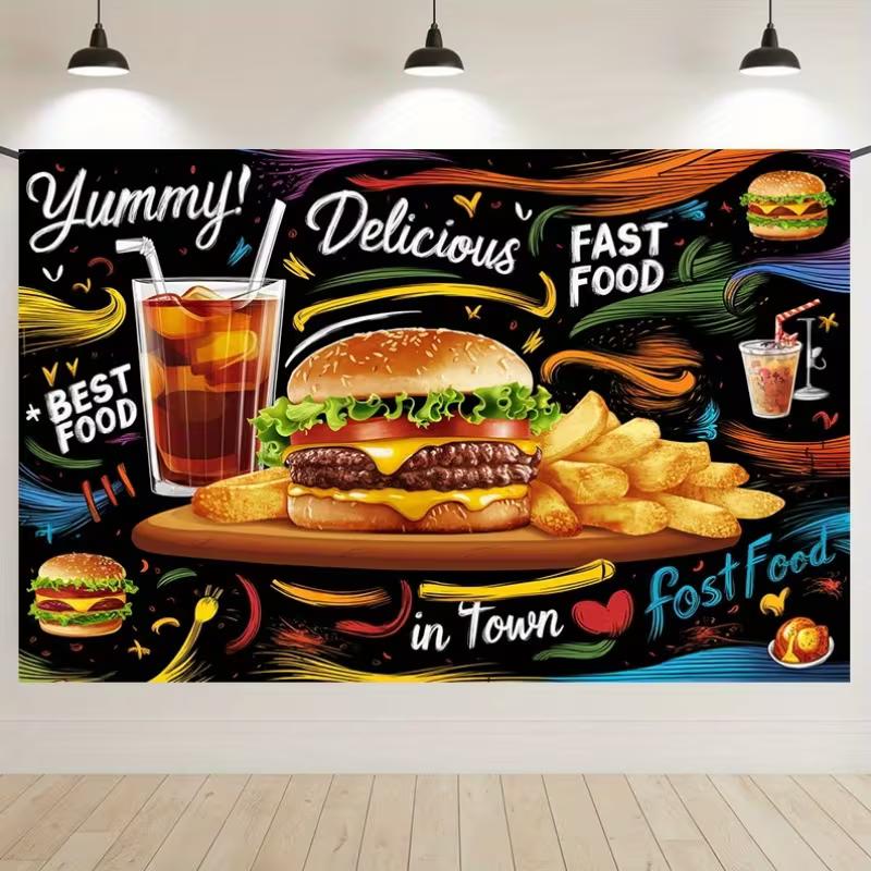 2D Food Truck Decor Background Cloth Graffiti Fast Food Banner for Outdoor