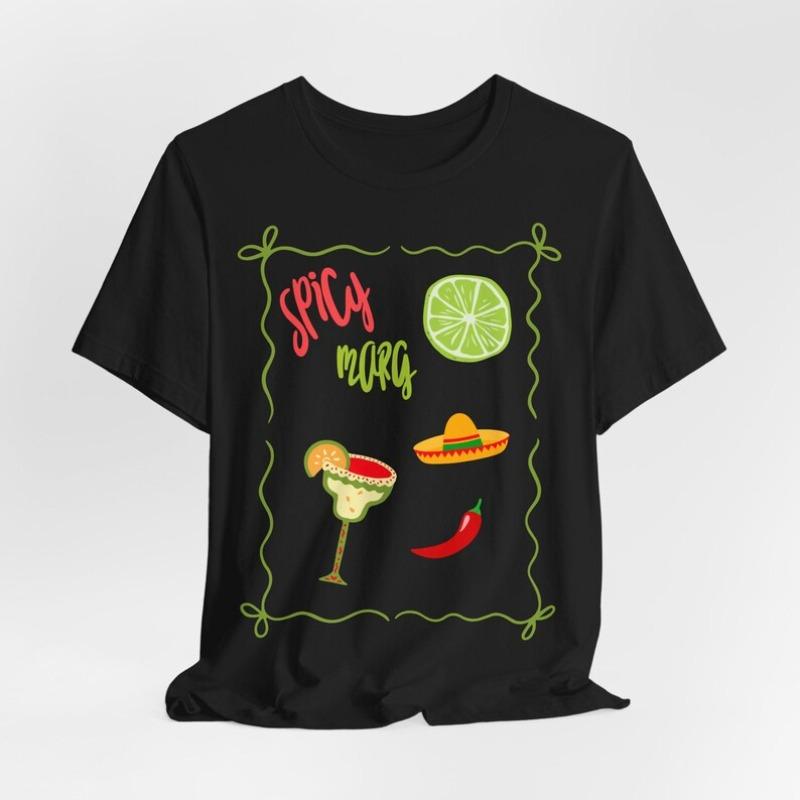 Spicy Margarita Graphic TShirt Cocktail Theme Letter Short Sleeve Womens Casual Loose Fit Crew Neck Tops for Daily Wear