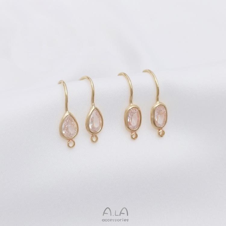 14K Gold-Filled Teardrop Zircon Oval Ear Hooks with Jump Rings for Handmade DIY Earrings