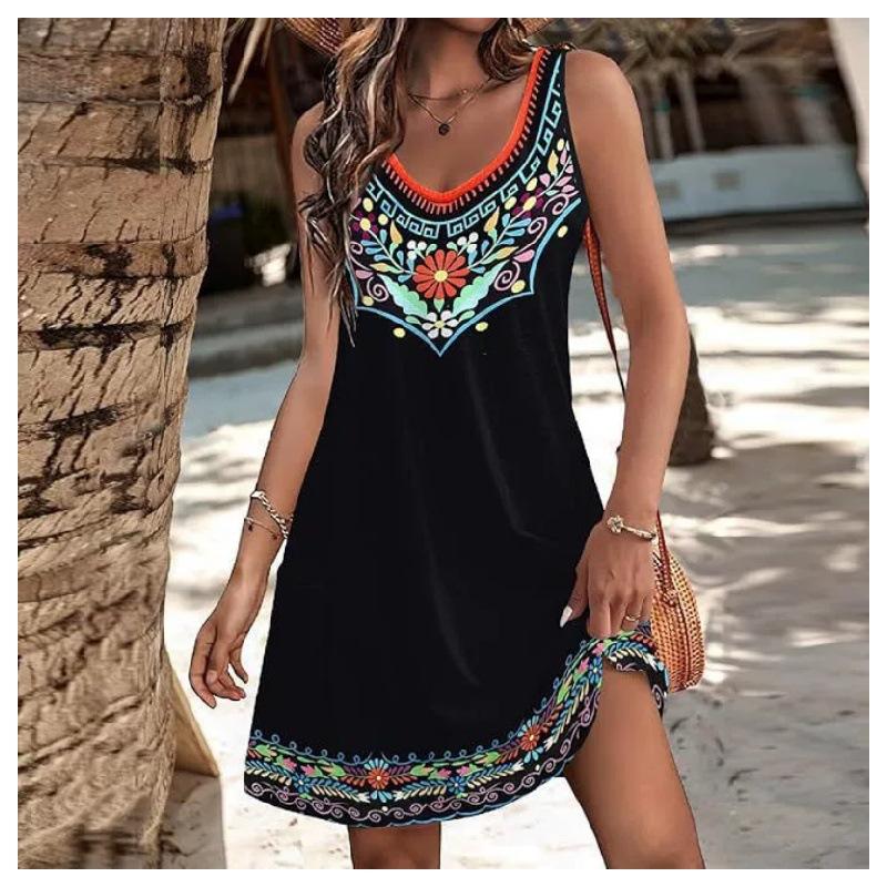 Spring and summer new models for hot-selling ins wind sleeveless printed suspender dress