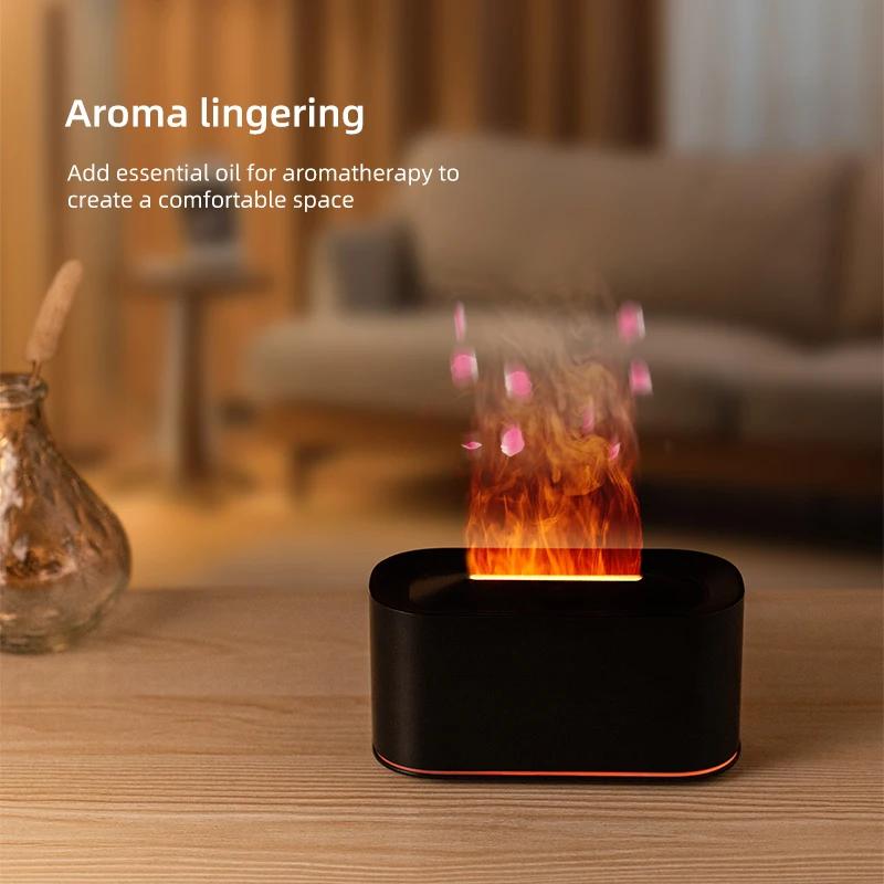 New Essential Oil Aromatherapy Diffuser Desktop Fine Water Mist Flame Humidifier 220ml USB Home Colorful Flame Aroma Diffuser