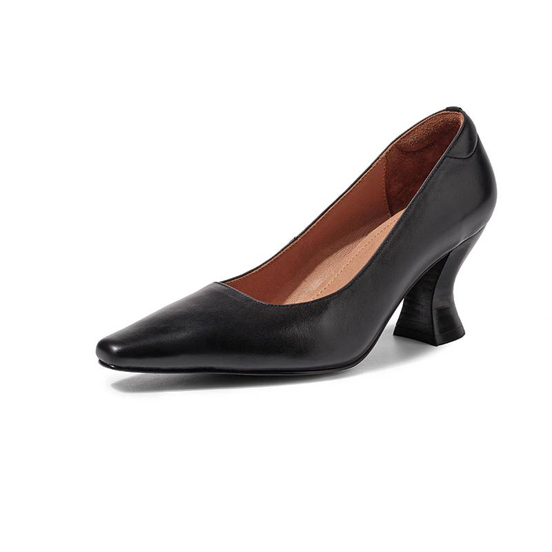 

Krazing Pot Cow Skin Pointed Toe Thick High Heels Summer Shoes Big Size 41 Women Shallow Pumps 34