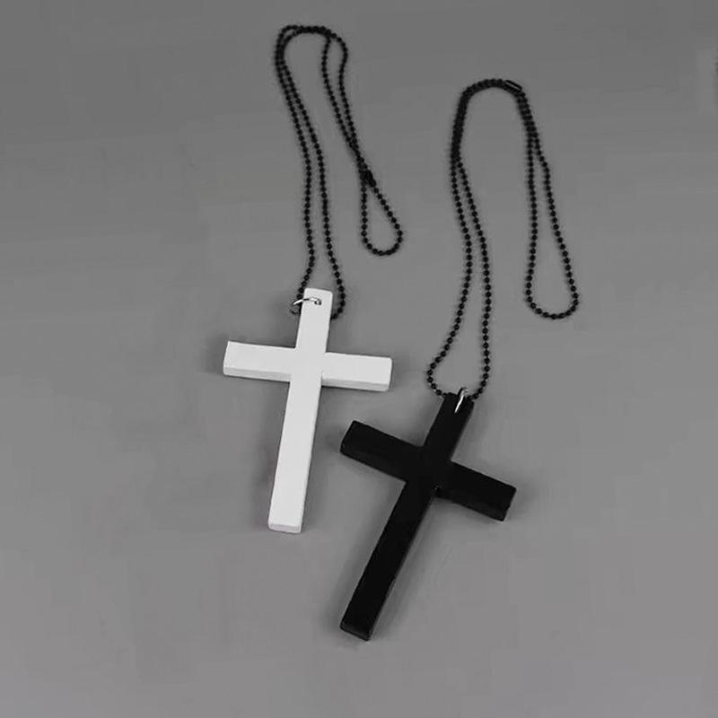 Dark Retro Gothic Wooden Cross Necklace - Y2K Punk Style for Women
