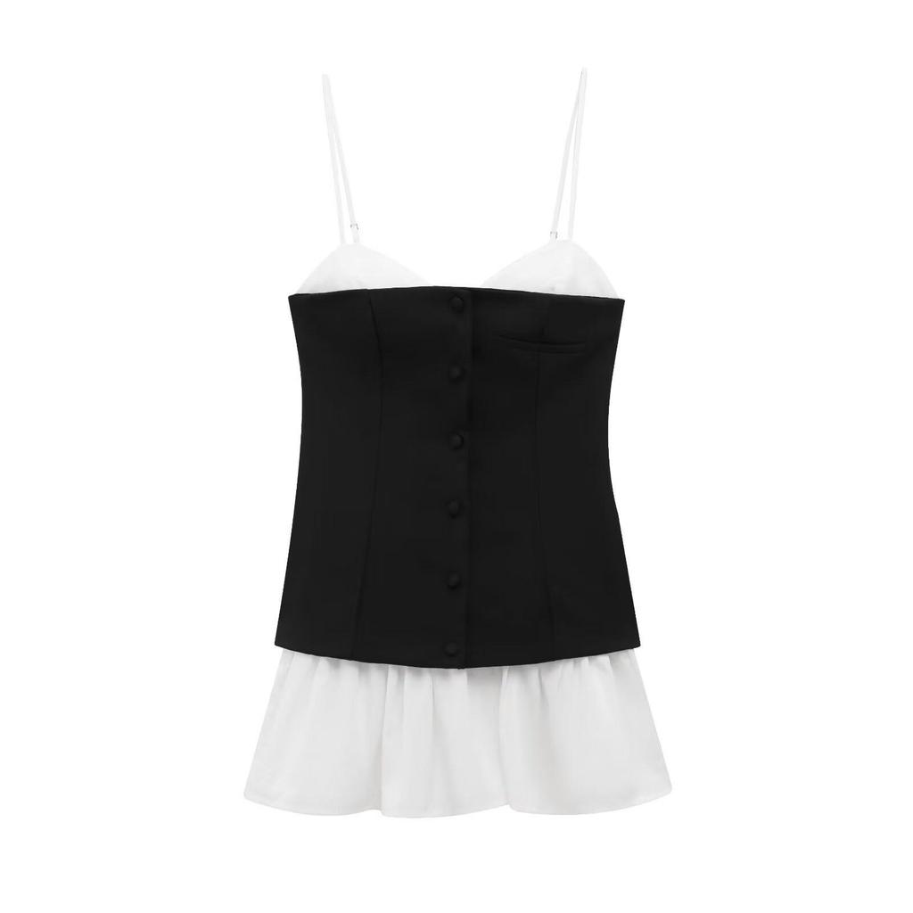 2025 Spring Women's European & American Style Poplin Patchwork Short Dress