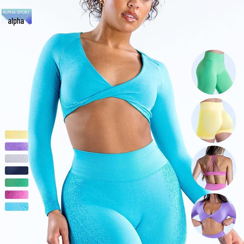 

Women s Seamless Yoga Suit Set: Ruched Waist Leggings & Sports Top L
