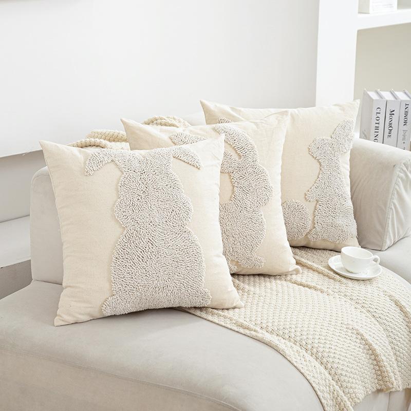 Easter Bunny Ring Embroidered Pillowcase Cojines Cartoon Embroidered Cushions Cover Decor Living Room Sofa Pillowcases 45x45cm