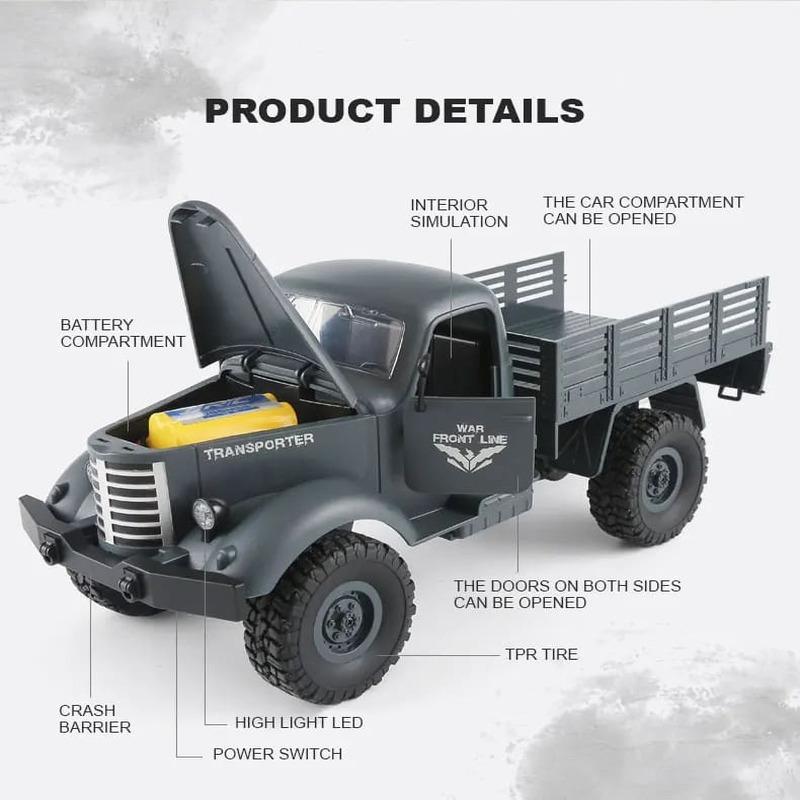 New 1/16 Full Scale RC Truck High Simulation Military Climbing Vehicle 6WD Off-Road 2.4G Remote Control Military Vehicle Toy Adult Children Gift Boys