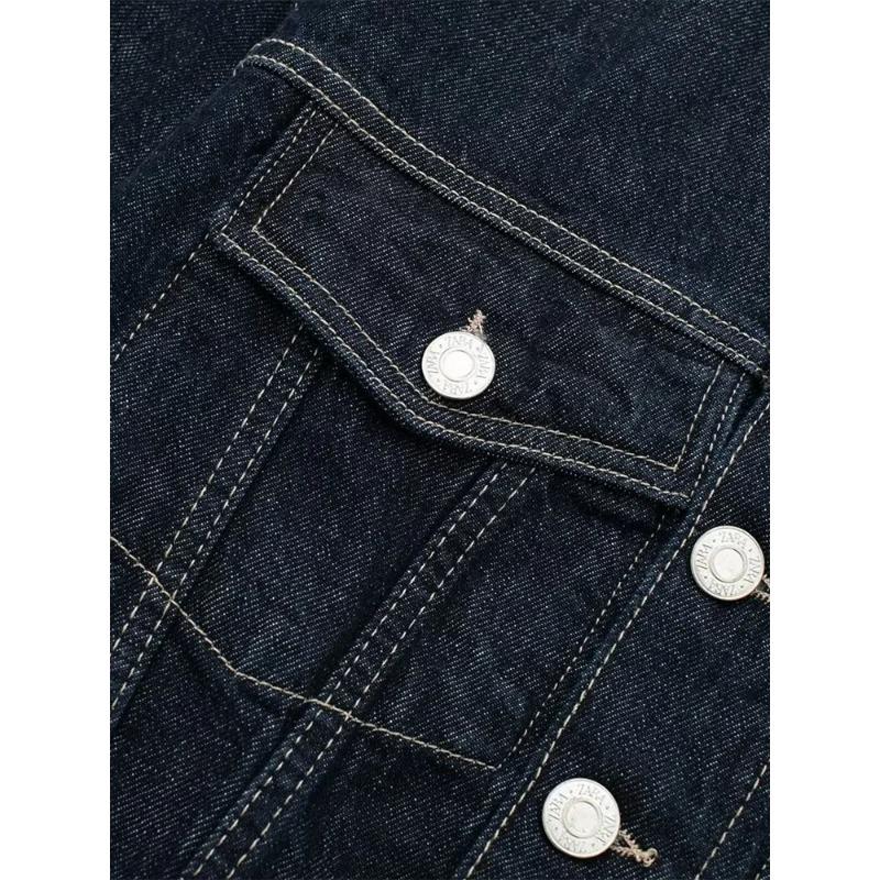 Women's Fashion Denim Blue Coat Vintage Lapel Long Sleeve Single Breasted Pocket Jacket Fashion Street Style Fall Short Thin Coat