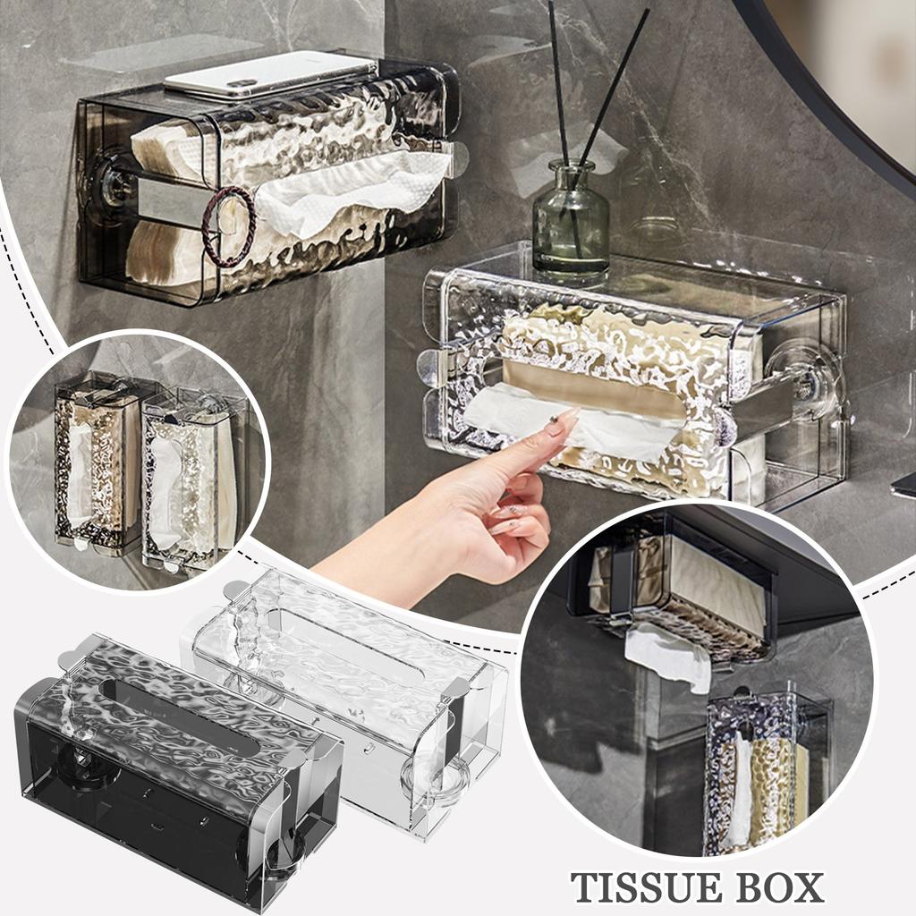 Suction Cup Tissue Box High Capacity Tissue Box Suitable Waterproof Designer Ripple Tissue Box Bathroom Kitchen Tissue Storage