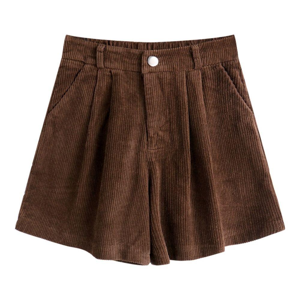 Elastic Women Corduroy Shorts High Waist Loose Streetwear Casual Wide Leg Short Pants  Girl