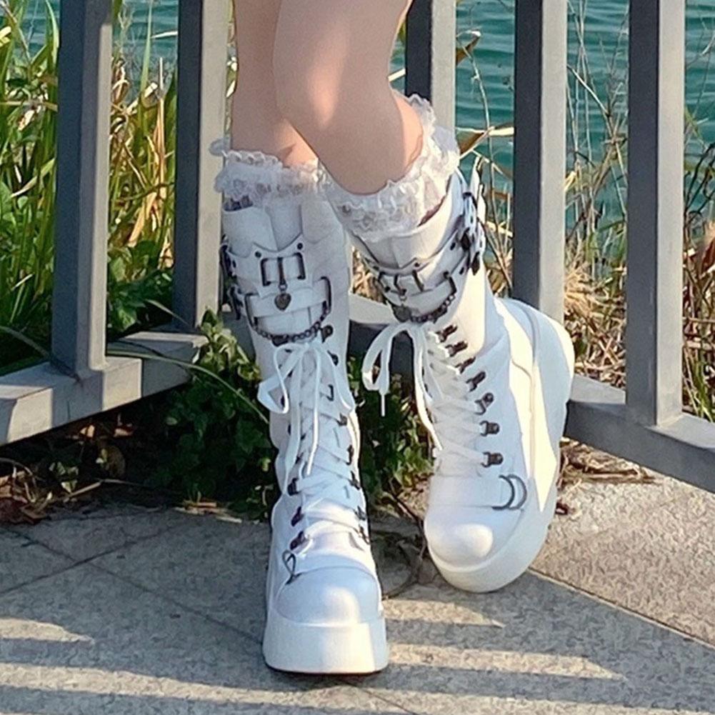 Fashion Brand New Ladies Goth Platform Ankle Boots Fashion Buckle Zip Rivet Punk Wedges High Heels Womens Boots Party Street Woman Shoes