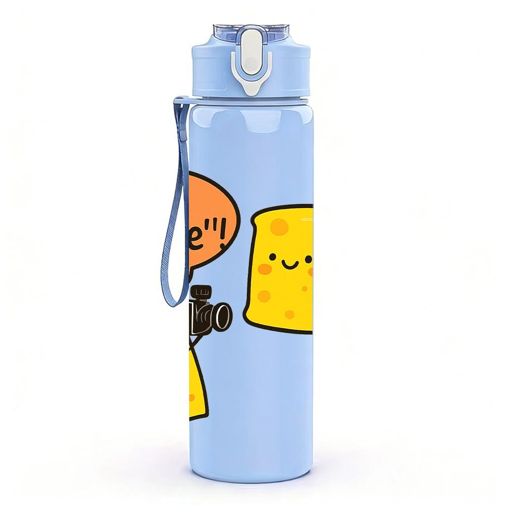 1PC Say Hi Cheese Block Cartoon 750ml Color Plastic Sports Water Bottle Leakproof Flip Straw Lid Suitable for Sports Office Home Use