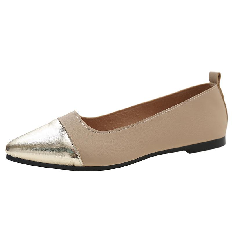 French pointed head color matching light mouth single shoes female 2025 spring and autumn new fairy style gentle and versatile flat shoes beige