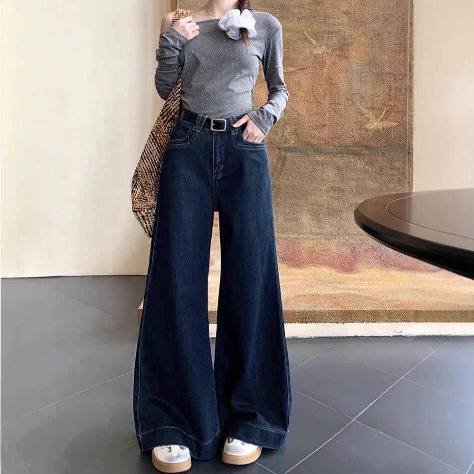 Women's Vintage Wide-Leg Denim Jeans: High-Waisted, Loose, Slimming Fit for Autumn 2025