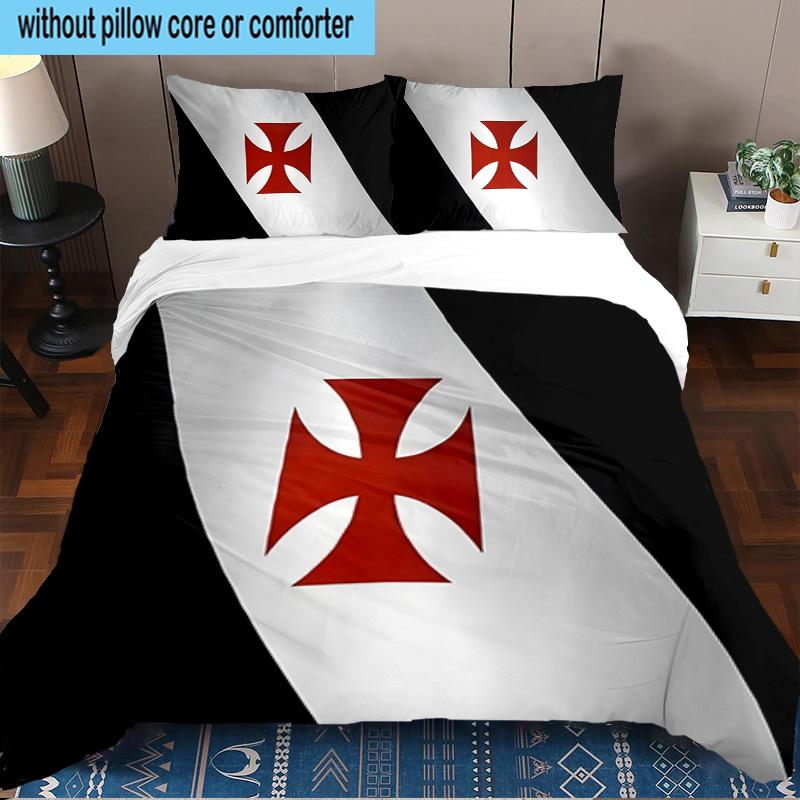 3PCS Red Cross CR Flamengo Printed Bedding Set, Includes A Duvet Cover and Two Pillowcases for Bedroom, Suitable for All Seasons