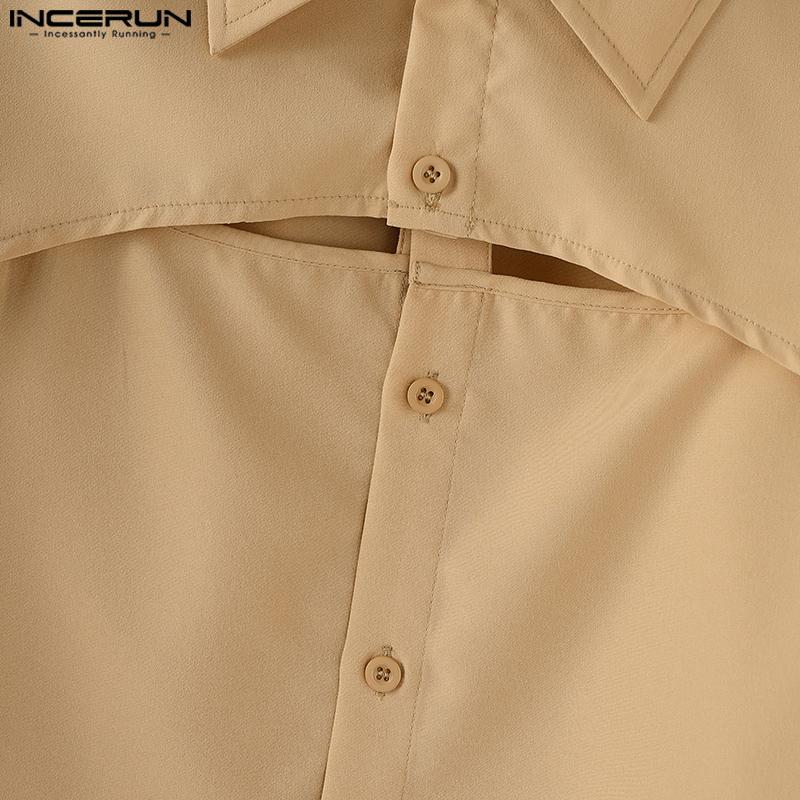 INCERUN Men Long Sleeve Button Down Removable Two-piece Casual Loose Tops Shirts