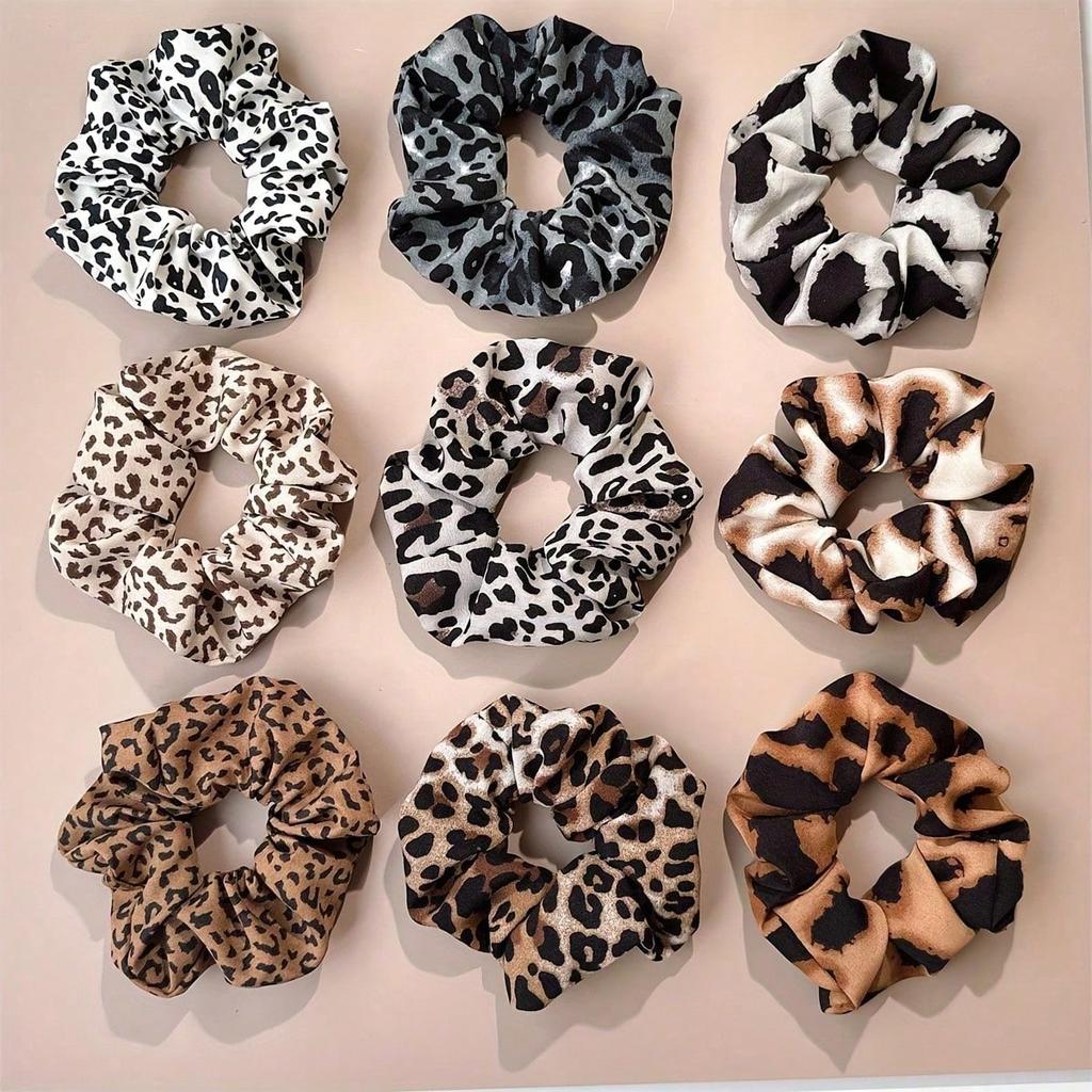 Boho Chic Leopard Print Scrunchies - Vintage Style Elastic Ponytail Holders for Women, Perfect for Beach & Summer Hairstyles