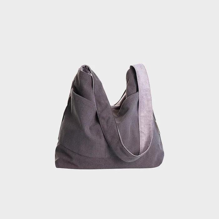Plain Easy Corduroy Suede Reversible Shoulder Bag - Gray