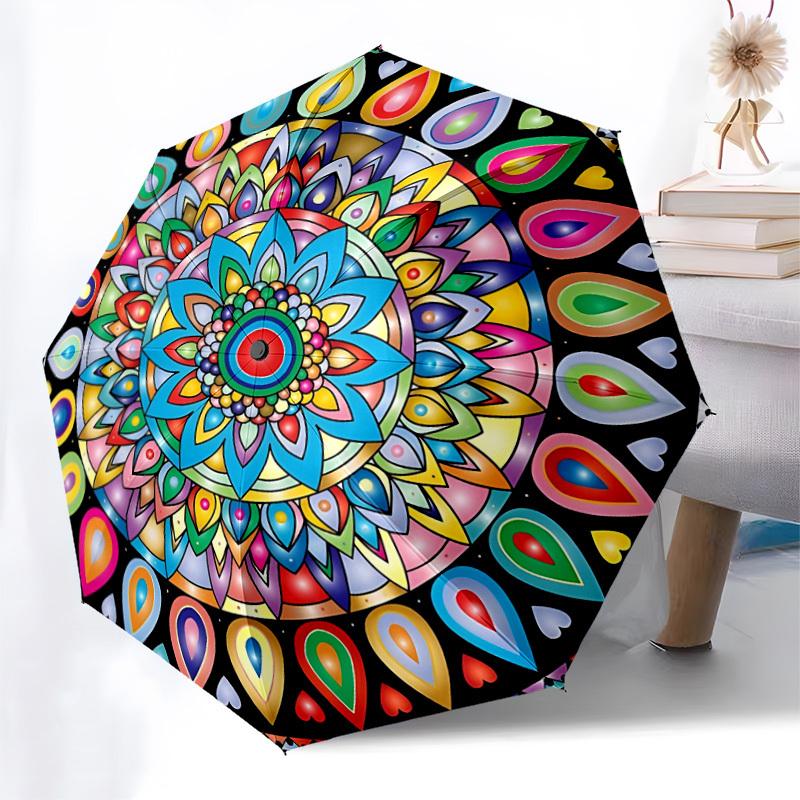 1pc Mandala Art Automatic Umbrella Durable Iron Frame & Plastic Handle, Gift for Men & Women, Sturdy Construction yy250905143