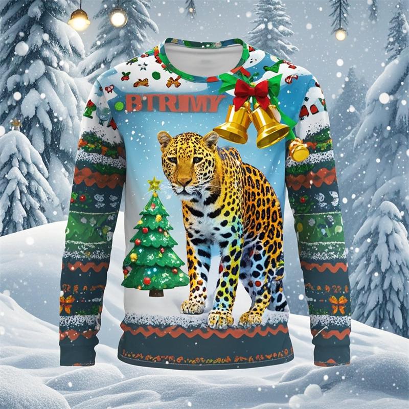 Novelty Christmas Festival T Shirts For Men Women Casual 3D Print Hip Hop Personality Round Neck Long Sleeve Tops Anime Tshirt