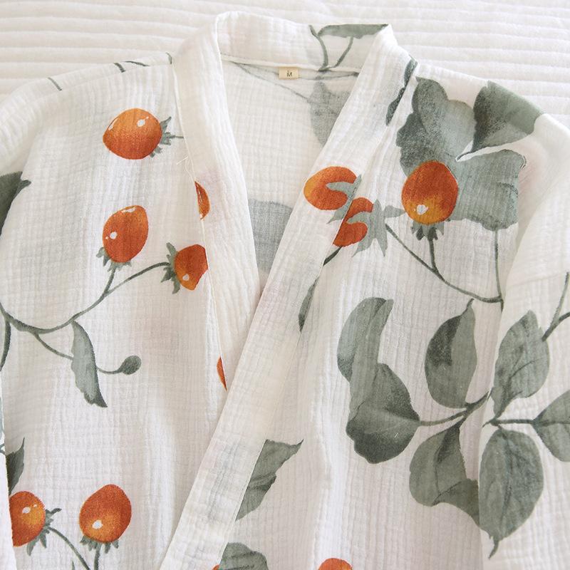 Dame Kimono Pyjamas Syvpunkts Ærme Bomuld Gaze Crêpe Nattøj Løst Hjemmetøj To-delt Sæt Pyjamas