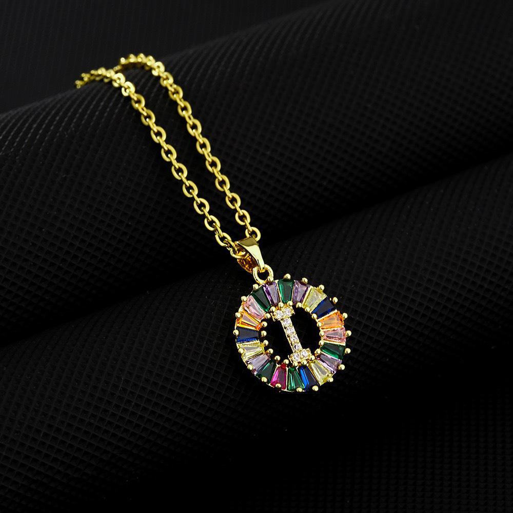 Xiyin Multicolor Zircon Copper Clavicle Chain Necklace with 26 Initial Pendants for Women