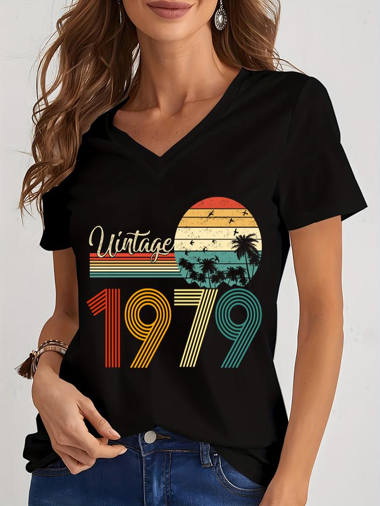 Unisexs Tshirts 1975 Graphic Vintage 1970 To 1979 Casual Vneck Harajuku Fashion Vneck Summer Aesthetic Retro Shirts Female