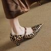 Fashion Genuine Leather Women Pumps Shallow Mary Jeans Strap Single Shoes 6cm Square High Heels Leopard Print Prom Party Sapatos Mujer